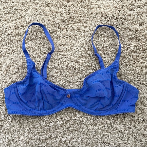 Savage X Fenty Flocked Logo Unlined Bra Blue Cyber Cafe 34B - Picture 5 of 12